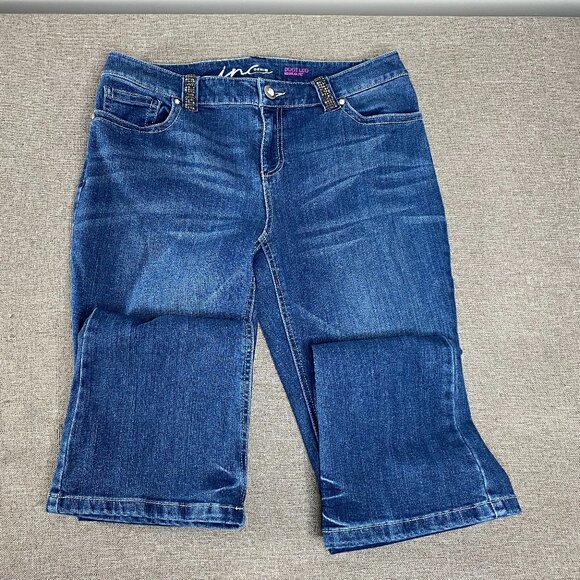 INC International Concepts Boot Leg Denim Jeans Women's 8 Blue Bedazzled Casual - Picture 3 of 16